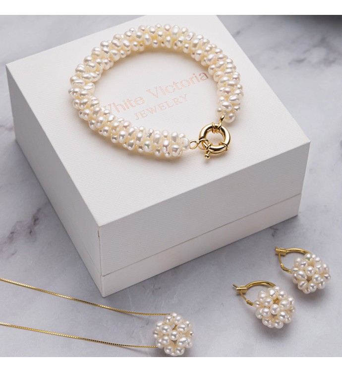 White Multi-strand Rice Freshwater Pearl Isabel Jewelry Set Of 3