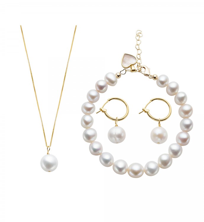 White Freshwater Pearl Love Jewelry Set Of 3
