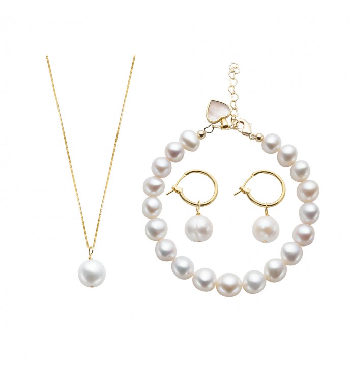 White Freshwater Pearl Love Jewelry Set Of 3