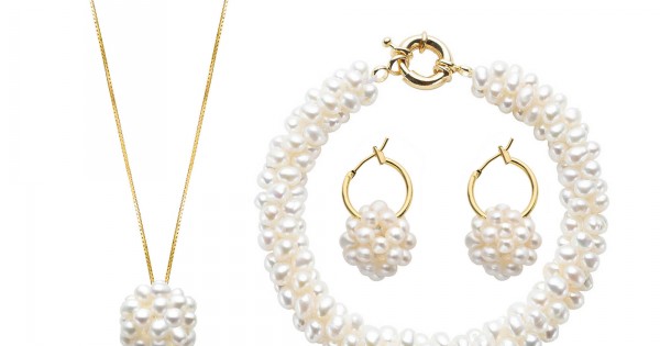 White Multi-strand Rice Freshwater Pearl Isabel Jewelry Set Of