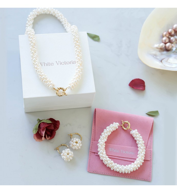 White Multi-strand Rice Freshwater Pearl Vintage Jewelry Set Of 3