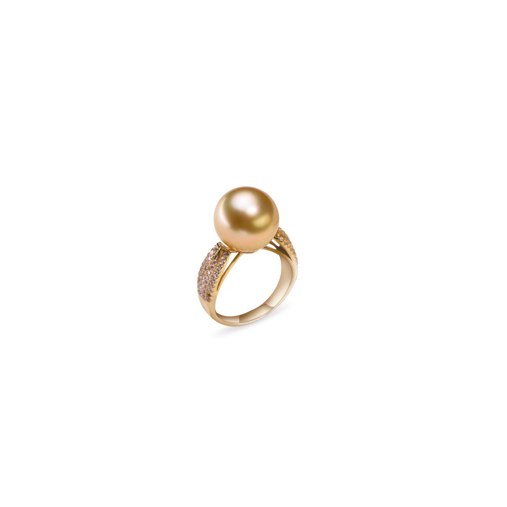 12.0-13.0mm Golden South Sea Pearl Orbit Ring in 18K Gold - AAAA Quality