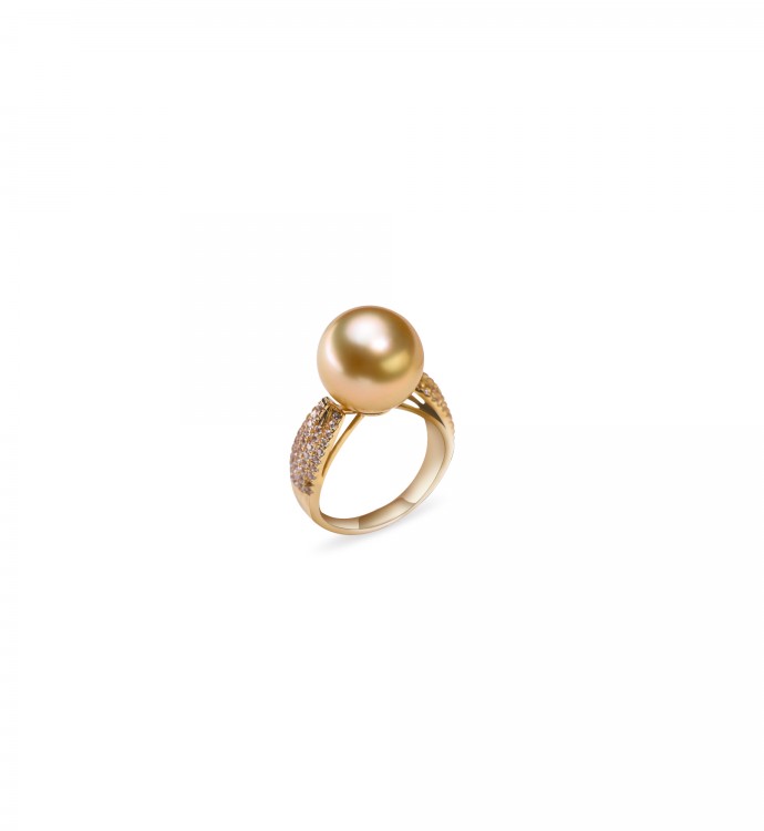 10.0-11.0mm Golden South Sea Pearl Orbit Ring in 18K Gold - AAAAA Quality