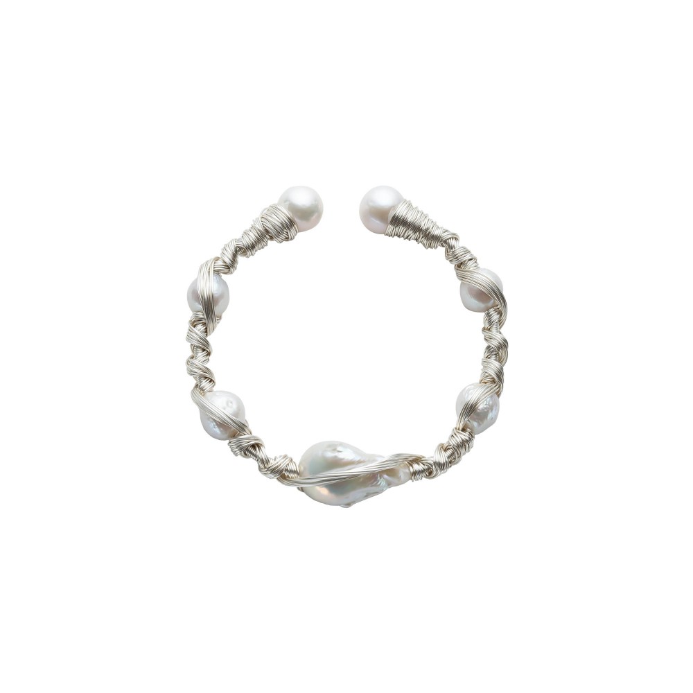 Baroque Pearl Silver Color Wrap Bangle