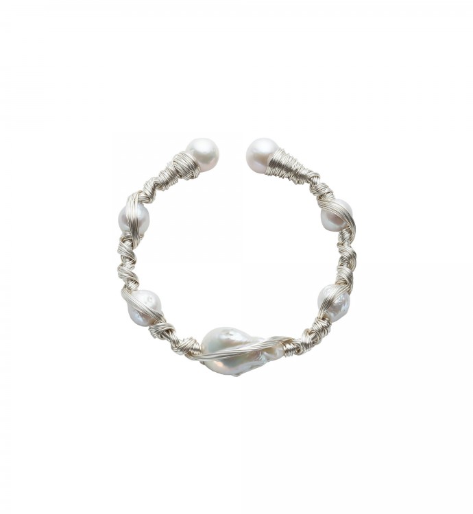 Baroque Pearl Silver Color Wrap Bangle