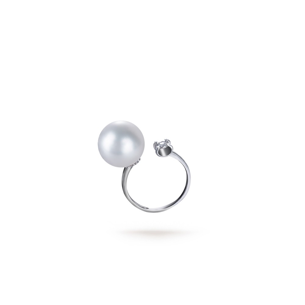 12.0-13.0mm White South Sea Pearl Starlight Ring in 18K Gold - AAAA Quality