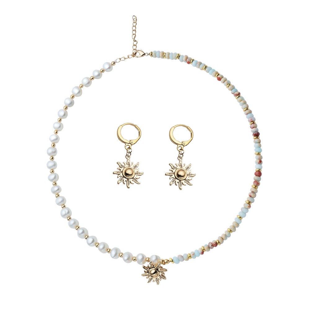 Sun Pearl Choker & Earrings Set of 2