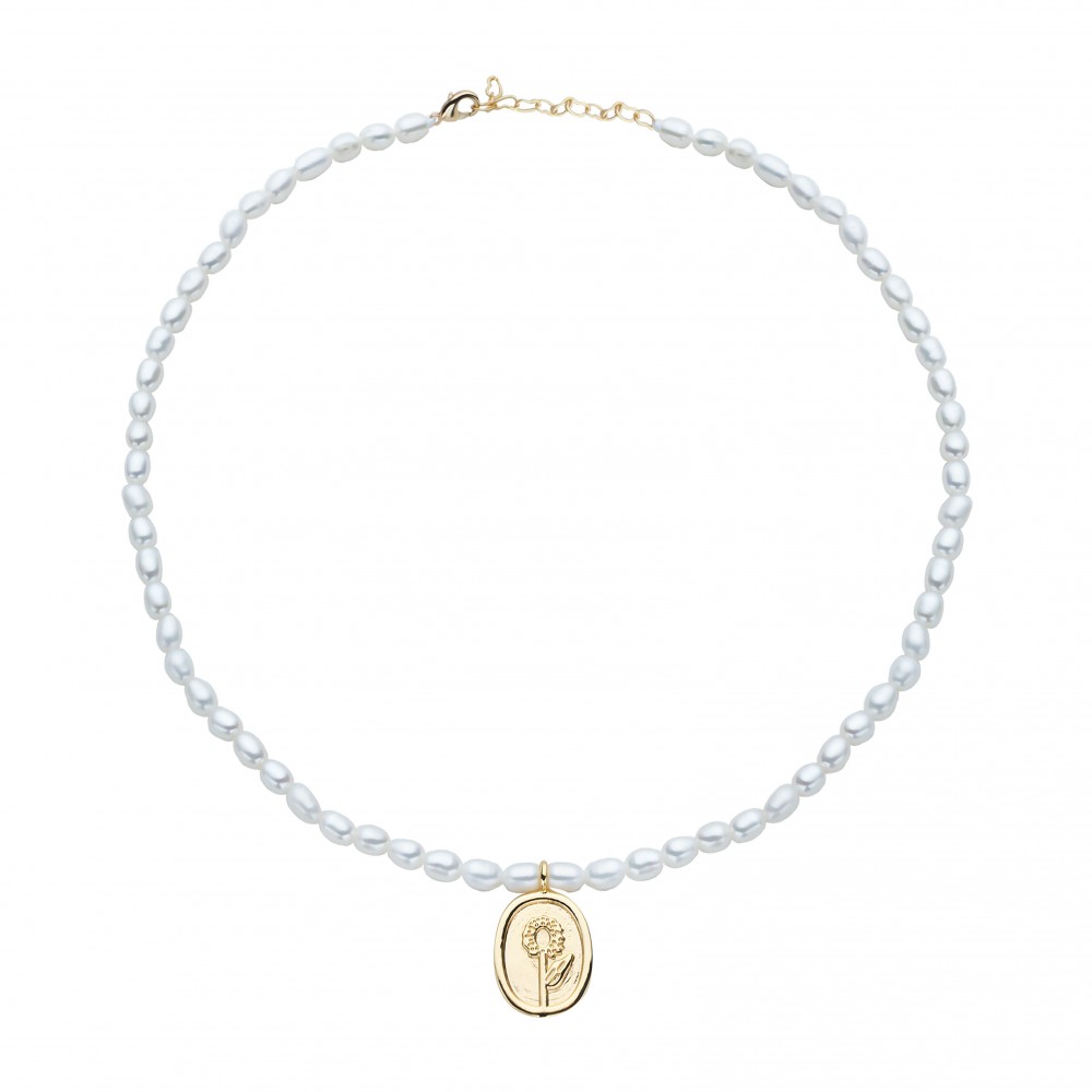 Sunflower Lucky Charm Freshwater Pearl Plated Pendant Necklace - AAA Quality Sunflower Lucky Charm Freshwater Pearl Plated Pendant Necklace - AAA Quality