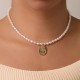 Sunflower Lucky Charm Freshwater Pearl Plated Pendant Necklace - AAA Quality