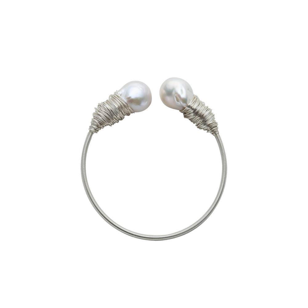 White Baroque Pearl Silver-Colored Bangle