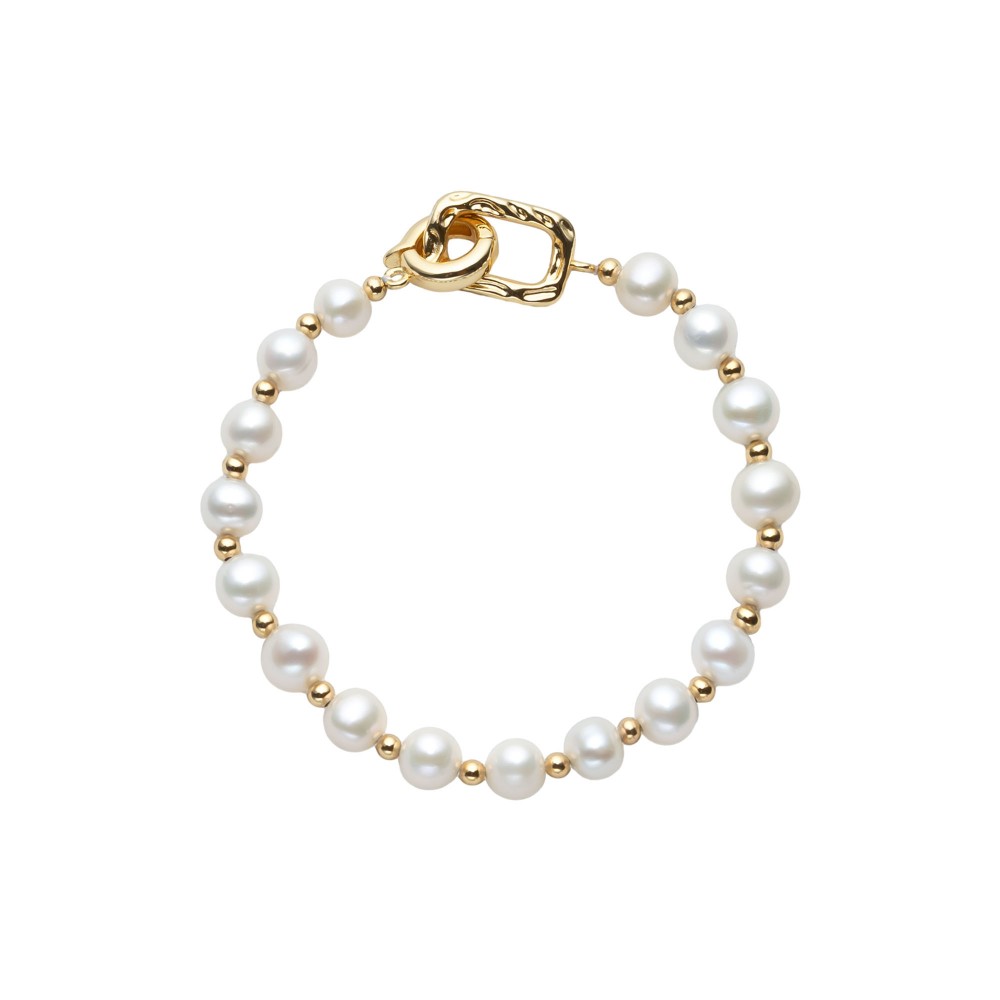 White Baroque Pearl Openwork Rectangular Ring Clasp Bracelet