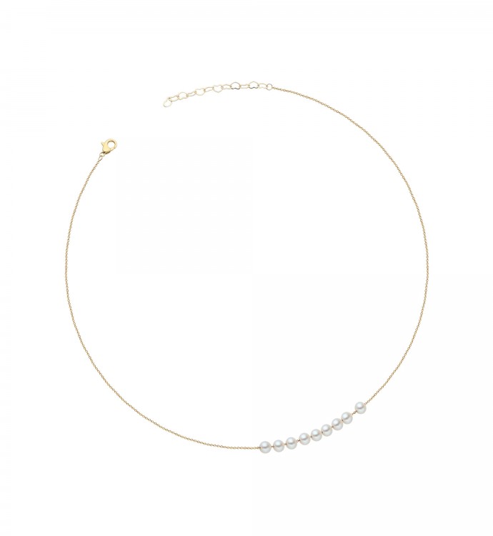 White Freshwater Pearl and Gold Statement Choker