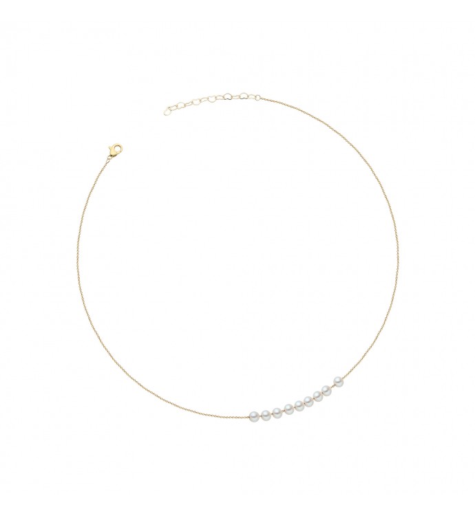 White Freshwater Pearl and Gold Statement Choker