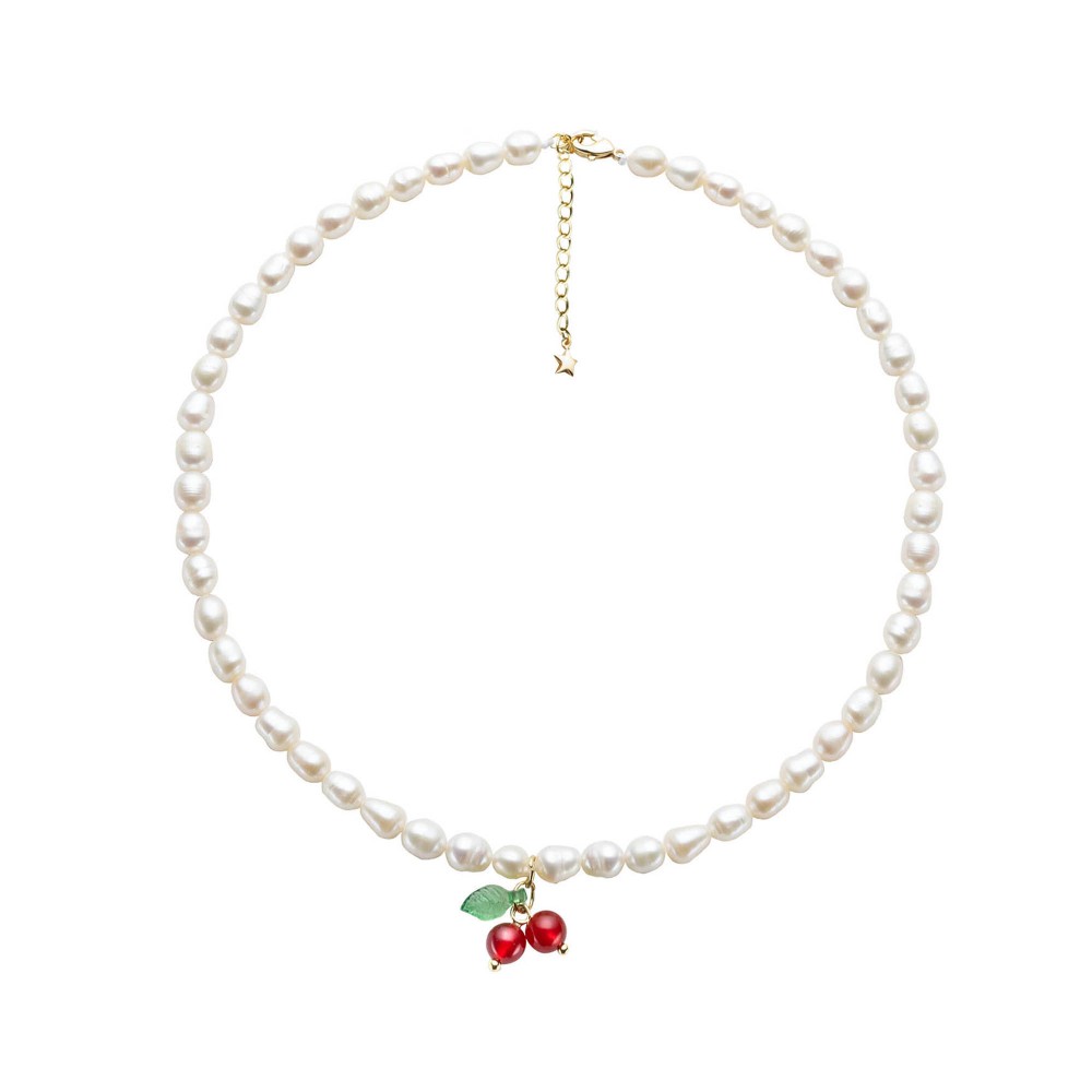 White Freshwater Baroque Pearl with Cherry Bead Necklace