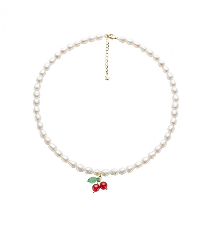 White Freshwater Baroque Pearl with Cherry Bead Necklace