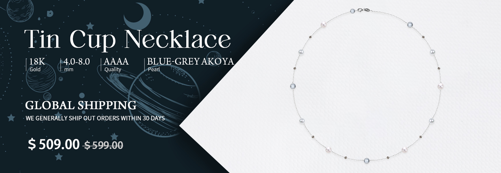 2.5-8.0mm Akoya Pearl Smile Pendant in 18K Gold - AAAA Quality