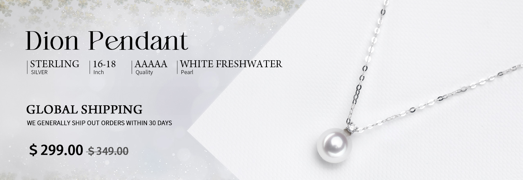 12.0-13.0mm White Freshwater Pearl Dion Pendant in Sterling Silver - AAAAA Quality