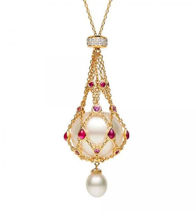 14.0-15.0mm Pearl & Diamond Lavalier Necklace in 18k Yellow Gold