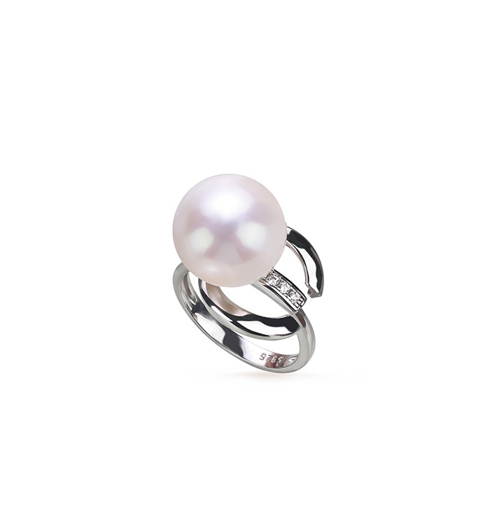 12.0-13.0mm White Freshwater Pearl Ivy Ring - AAAAA Quality