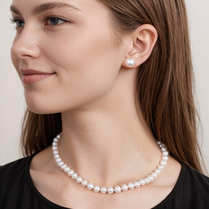 16 Inch 7.5-8.0 mm AA+ White Freshwater Pearl Necklace