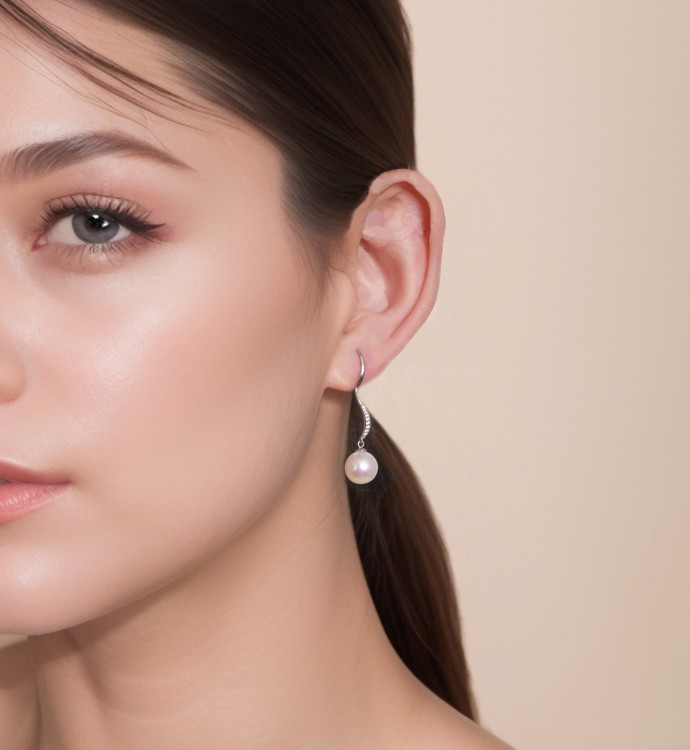 9.0-9.5mm Akoya Pearl & Diamond Suzanna Earrings in 18K Gold - AAAA Quality