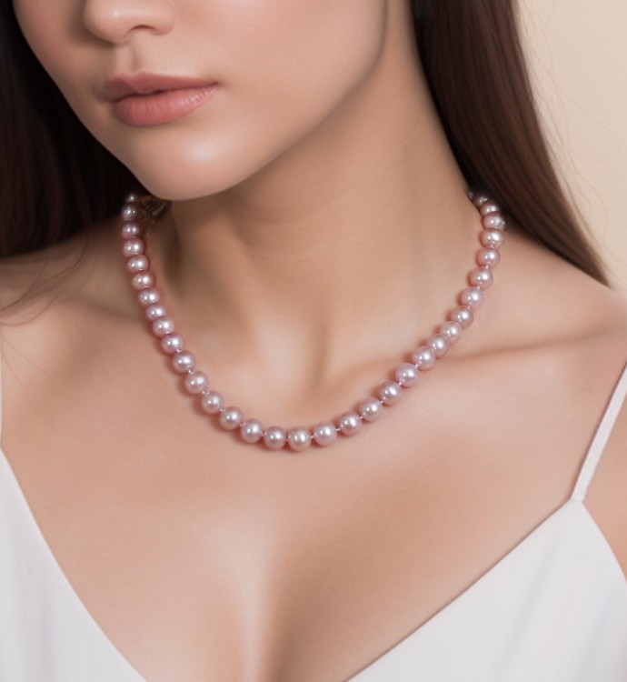 9.0-10.0mm Lavender Freshwater Pearl Necklace - AAA Quality