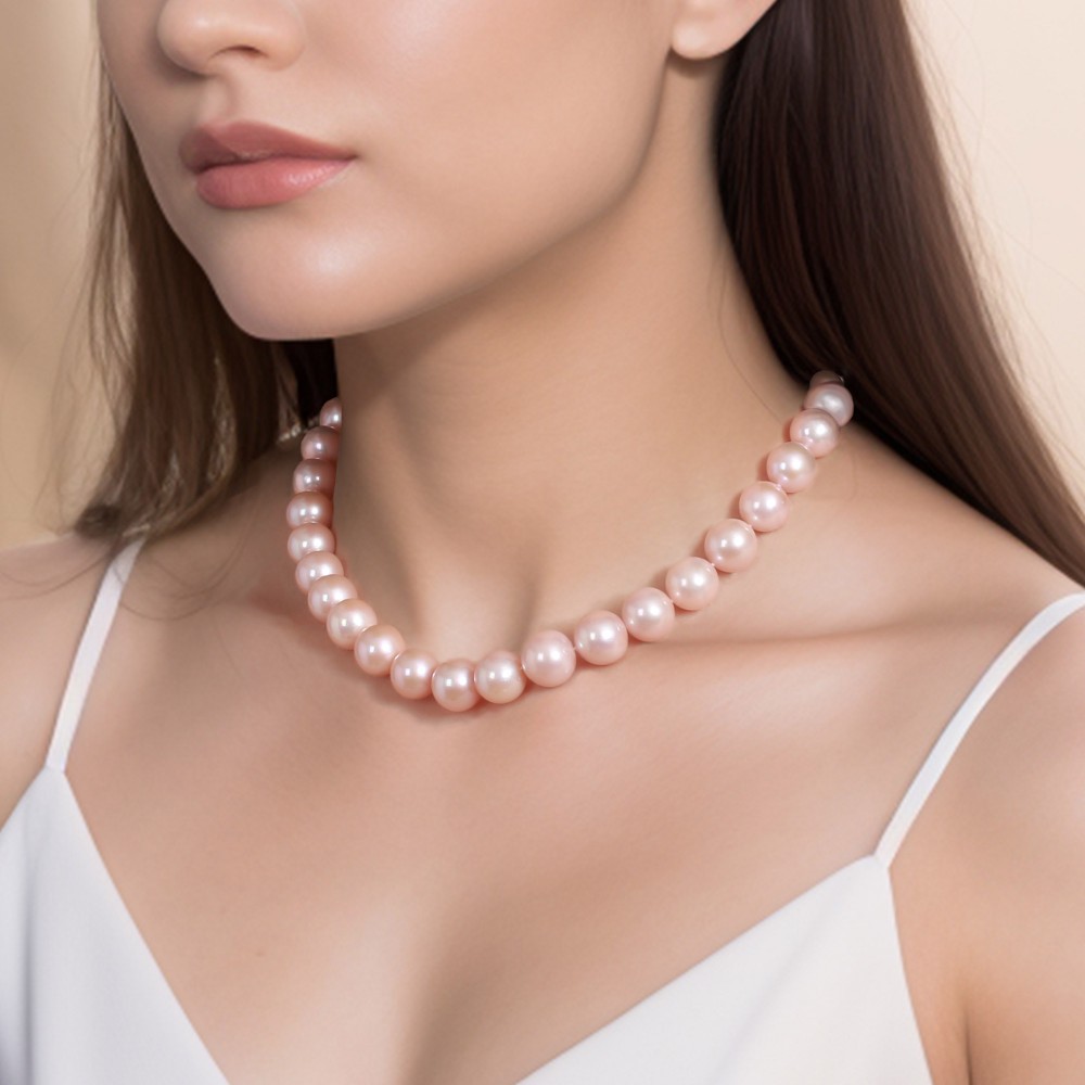 12.0-15.0mm Peach Freshwater Pearl Necklace - AAAA Quality