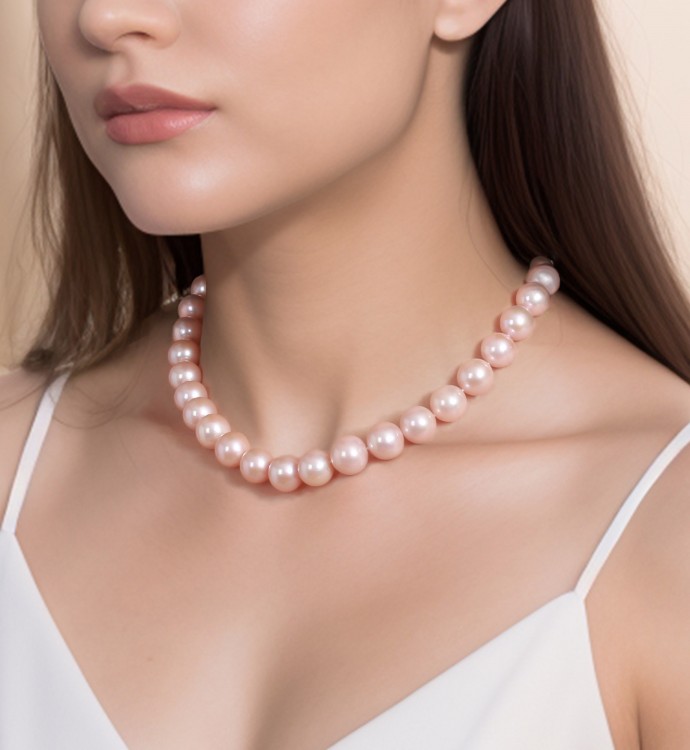 12.0-15.0mm Peach Freshwater Pearl Necklace - AAAA Quality