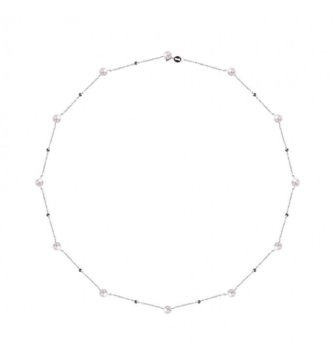 4.5-5.0mm White Freshwater Pearl Tin Cup Necklace in Sterling Silver - AAAA Quality