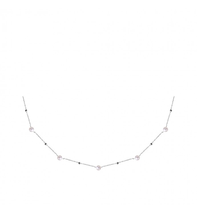 4.5-5.0mm White Freshwater Pearl Tin Cup Necklace in Sterling Silver - AAAA Quality