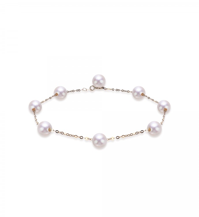 5.0-6.0mm White Freshwater Pearl Tin Cup Bracelet in 18K Gold - AAAA Quality