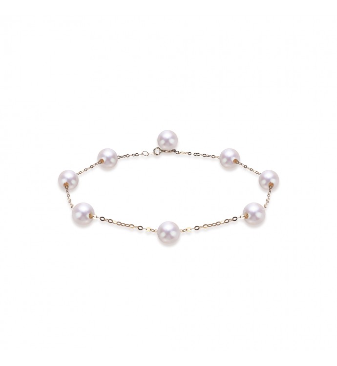 5.0-6.0mm White Freshwater Pearl Tin Cup Bracelet in 18K Gold - AAAA Quality