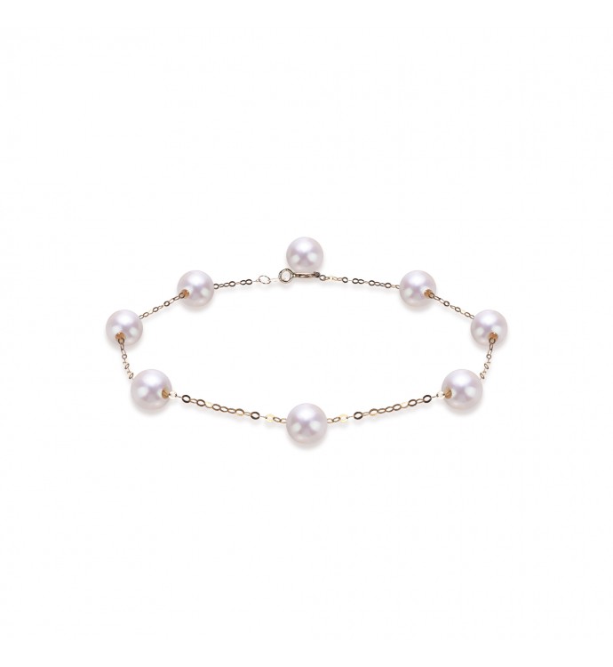 5.0-6.0mm White Freshwater Pearl Tin Cup Bracelet in 18K Gold - AAAA Quality