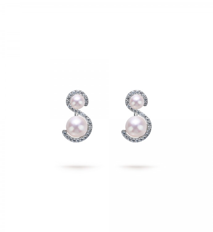 4.0-7.0mm White Freshwater Pearl & Diamond Accent Earrings in Sterling Silver - AAAA Quality
