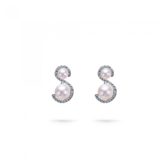 4.0-7.0mm White Freshwater Pearl & Diamond Accent Earrings in Sterling Silver - AAAA Quality
