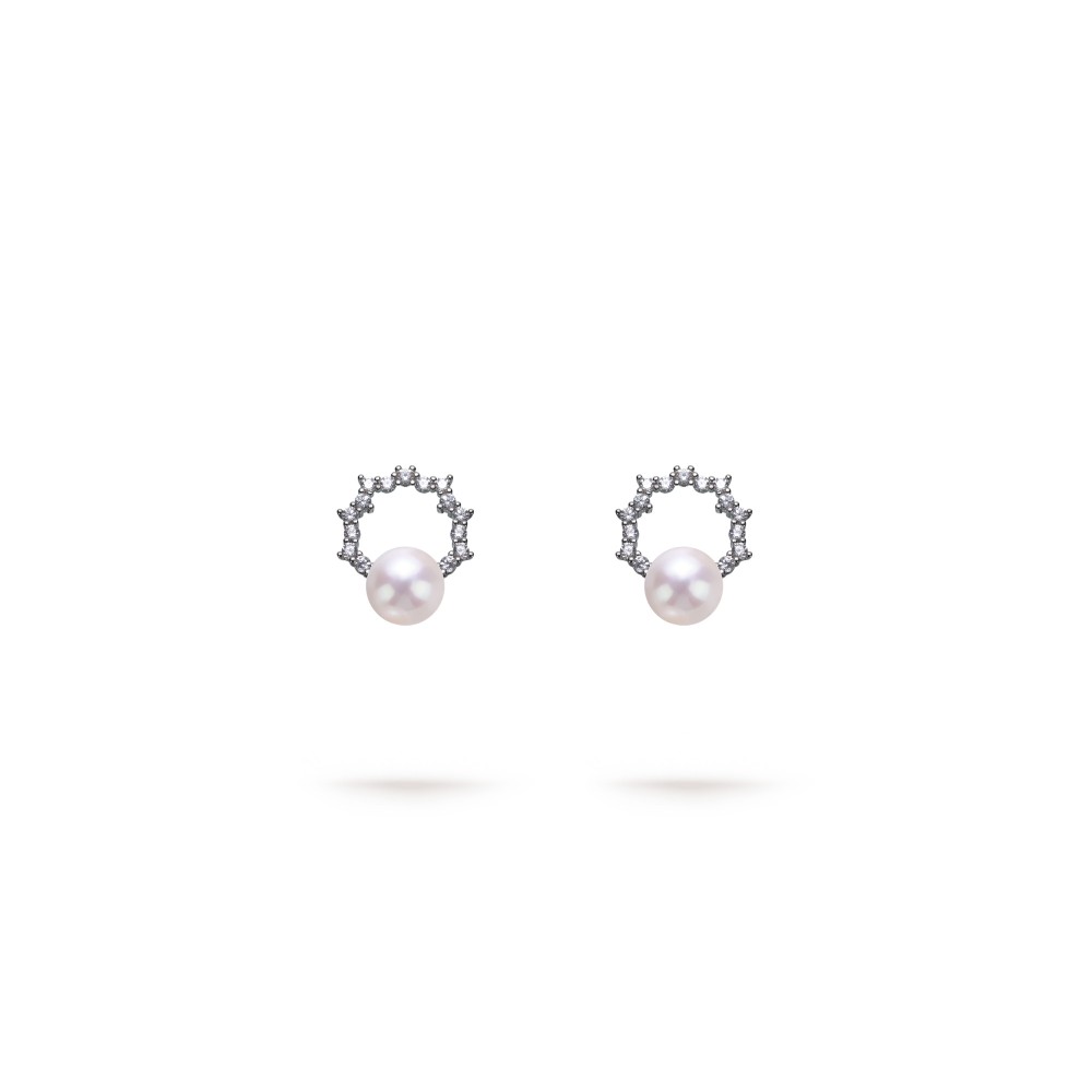 5.0-5.5mm White Freshwater Pearl & Diamond Lucia Earrings in Sterling Silver - AAAA Quality