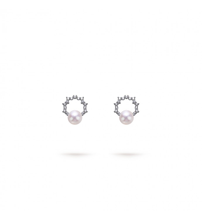 5.0-5.5mm White Freshwater Pearl & Diamond Lucia Earrings in Sterling Silver - AAAA Quality