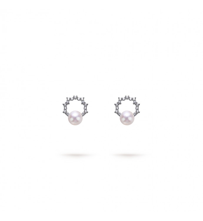 5.0-5.5mm White Freshwater Pearl & Diamond Lucia Earrings in Sterling Silver - AAAA Quality