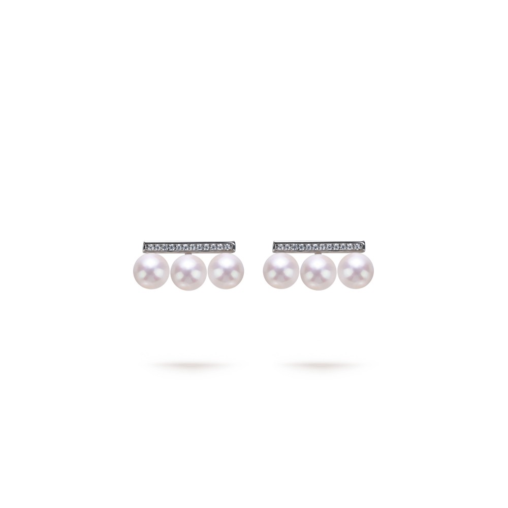 5.0-5.5mm White Freshwater Pearl & Diamond Balance Pave Earrings in Sterling Silver - AAAA Quality
