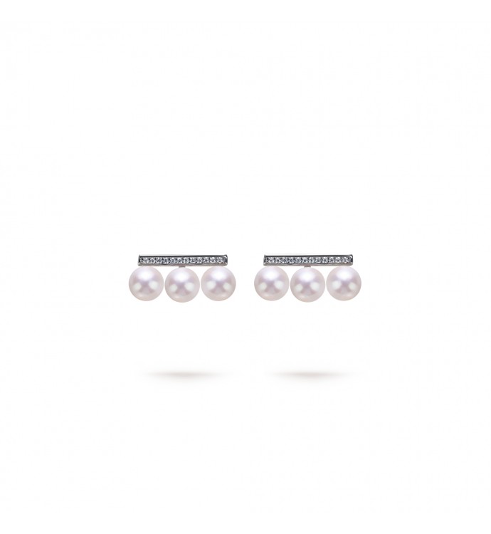 5.0-5.5mm White Freshwater Pearl & Diamond Balance Pave Earrings in Sterling Silver - AAAA Quality