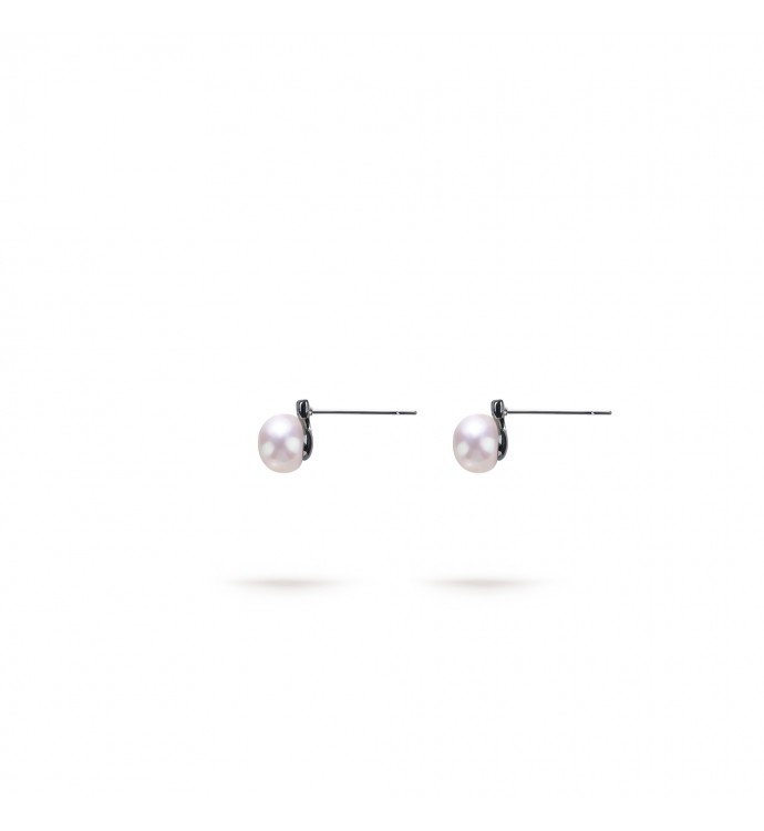 5.0-5.5mm White Freshwater Pearl & Diamond Balance Pave Earrings in Sterling Silver - AAAA Quality