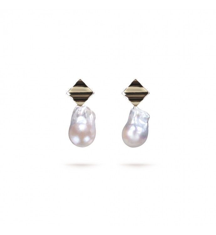 White Freshwater Baroque Pearl Harmony Earrings in 18K Gold