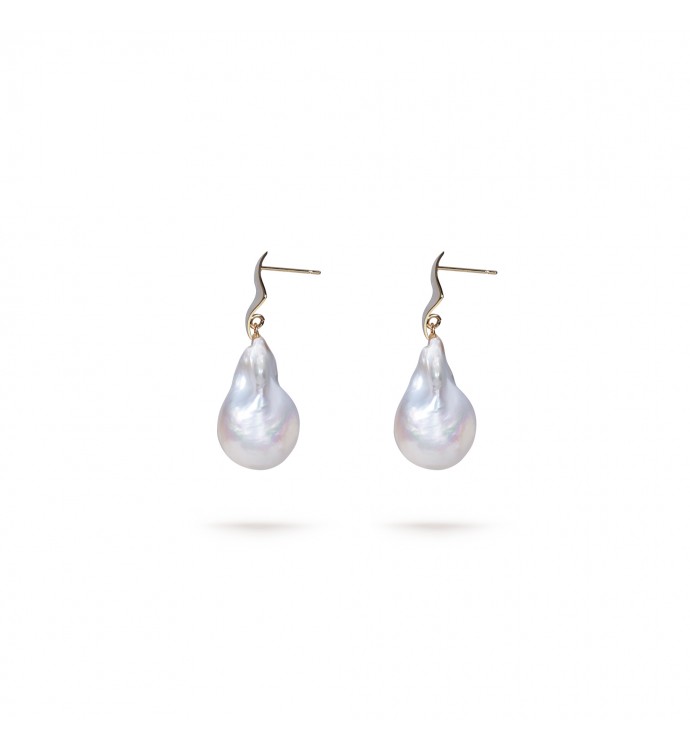 White Freshwater Baroque Pearl Harmony Earrings in 18K Gold