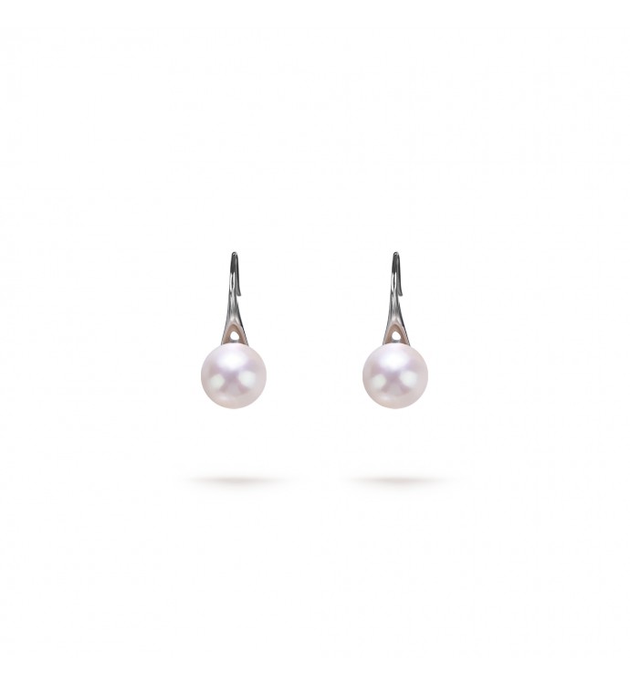 7.5-8.0mm White Freshwater Pearl Honey Dangle Earrings in Sterling Silver - AAAA Quality