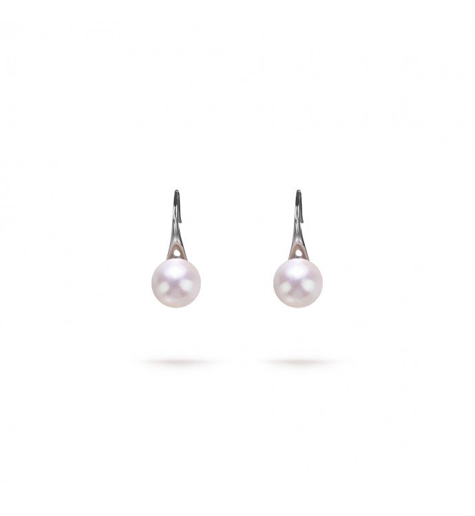 7.5-8.0mm White Freshwater Pearl Honey Dangle Earrings in Sterling Silver - AAAA Quality