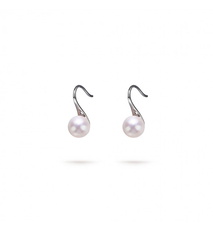 7.5-8.0mm White Freshwater Pearl Honey Dangle Earrings in Sterling Silver - AAAA Quality