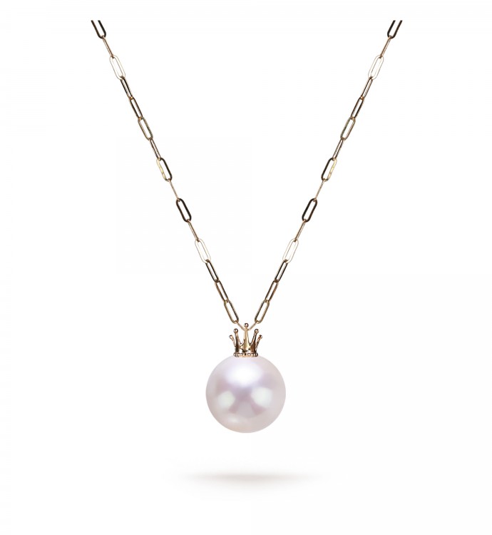 13.0-14.0mm White Freshwater Pearl Crown Cage Pendant in 18K Gold - AAAAA Quality