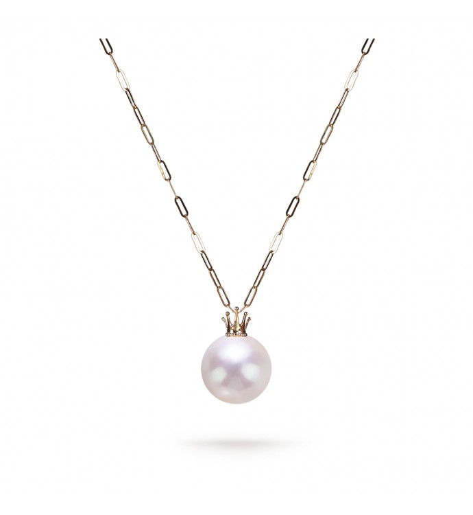 13.0-14.0mm White Freshwater Pearl Crown Cage Pendant in 18K Gold - AAAAA Quality