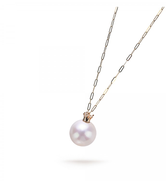 13.0-14.0mm White Freshwater Pearl Crown Cage Pendant in 18K Gold - AAAAA Quality