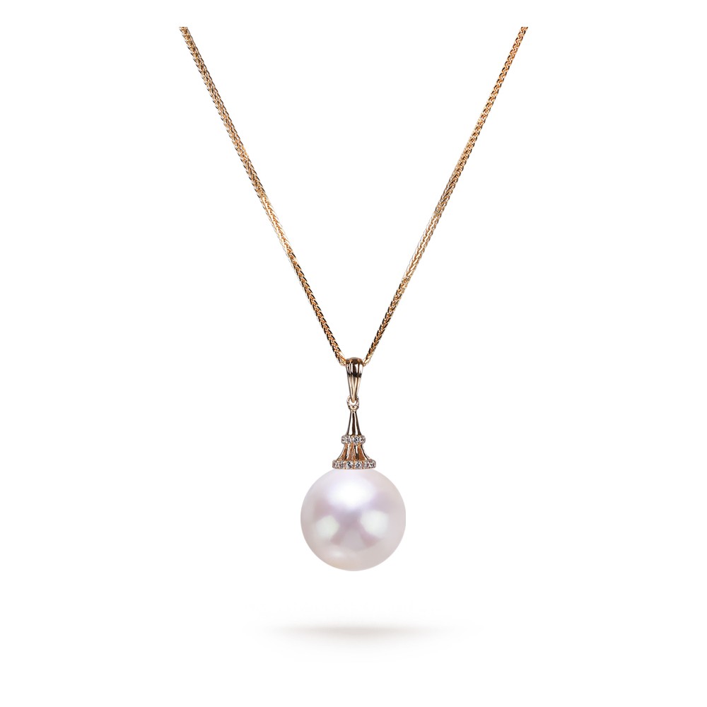 13.0-14.0mm White Freshwater Pearl Darling Pendant in 18K Gold - AAAAA Quality